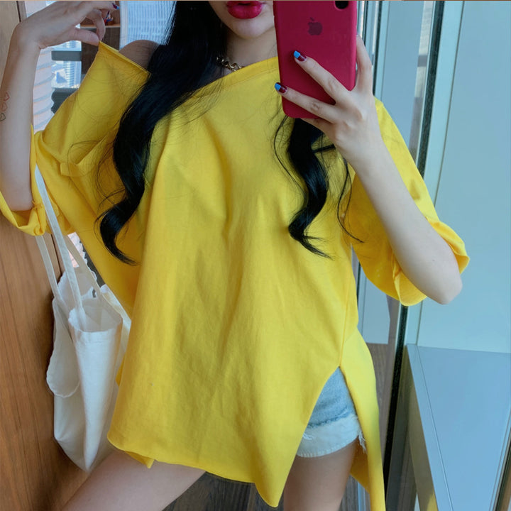 Dame Oversized V-Hals Top med Lomme-detaljer Stilla