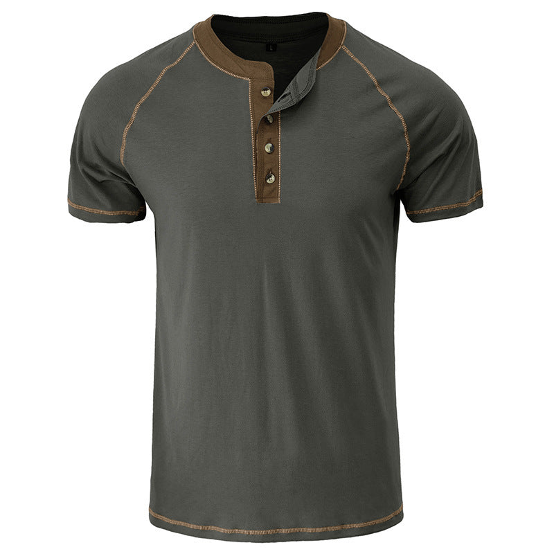 Herrer kortærmet henley-shirt med iøjnefaldende kontrastsyninger og behagelig pasform Stilla