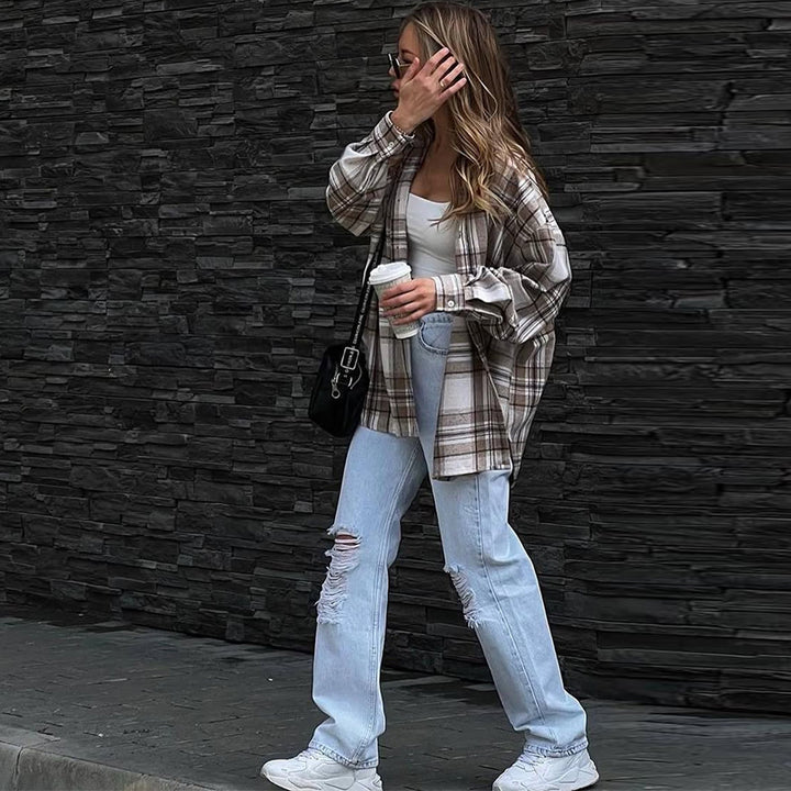 Dame Karo-Skjortejakke med oversize snit Stilla