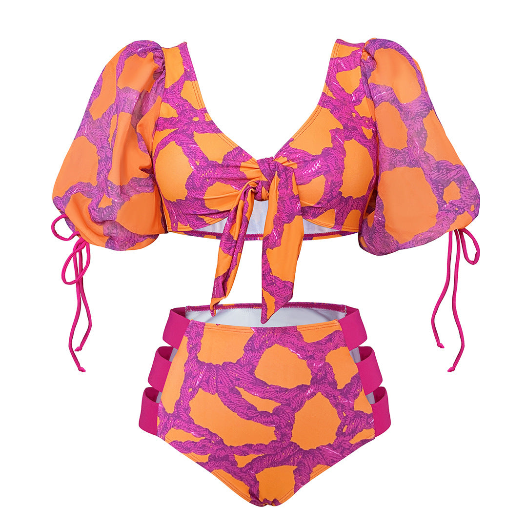Dame bikini-sæt med puffærmer og høj talje Stilla