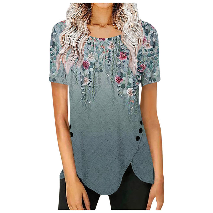 Dame bluseskjorte med floralt design og asymmetrisk kant Stilla