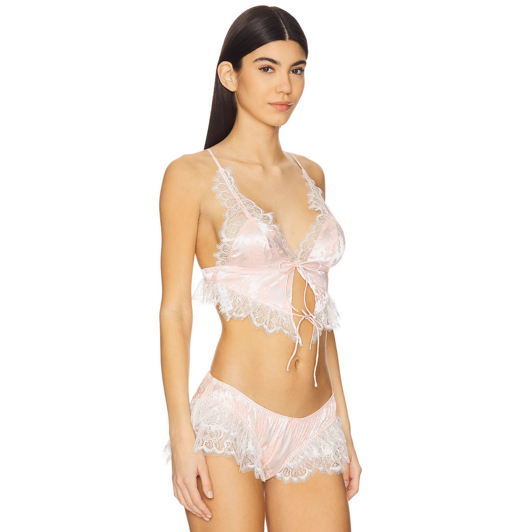 Dame Spids-Babydoll-Sæt med Ruffle-detaljer og skinnende Satin Skovae