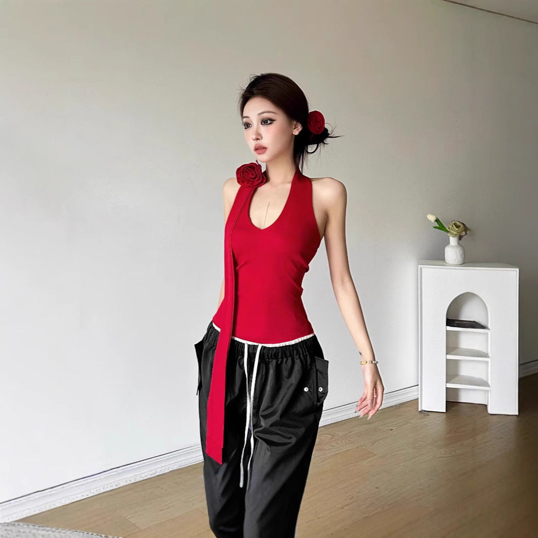 Dame Halterneck Top med blomstret design Stilla