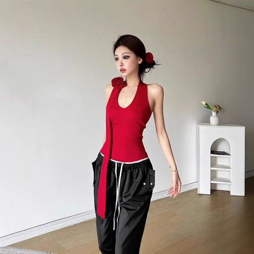 Dame Halterneck Top med blomstret design Stilla