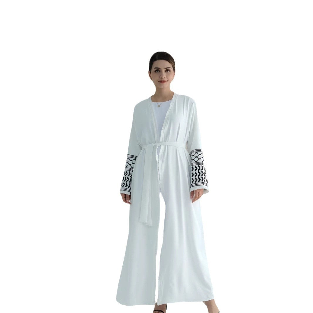 Dame Kimono-Style Maxi-Kjole med kunstnerisk broderidesign Stilla