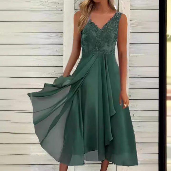 Dame Elegant Aftenkjole med Spidserapplikationer Stilla