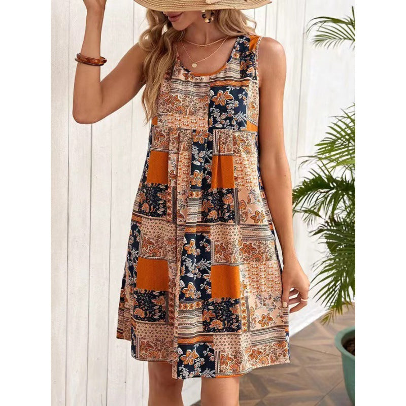 Dame luftig sommerkjole med patchwork-design Stilla