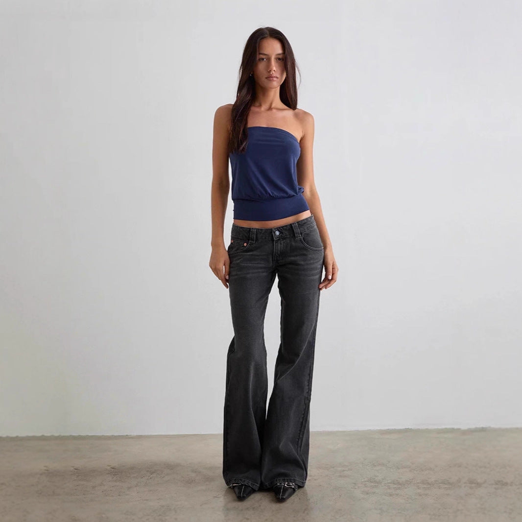 Dame bootcut jeansbukser med høj talje og moderne snit Skovae