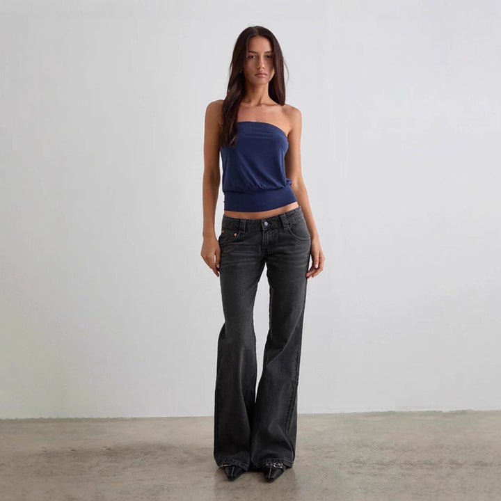 Dame bootcut jeansbukser med høj talje og moderne snit Skovae