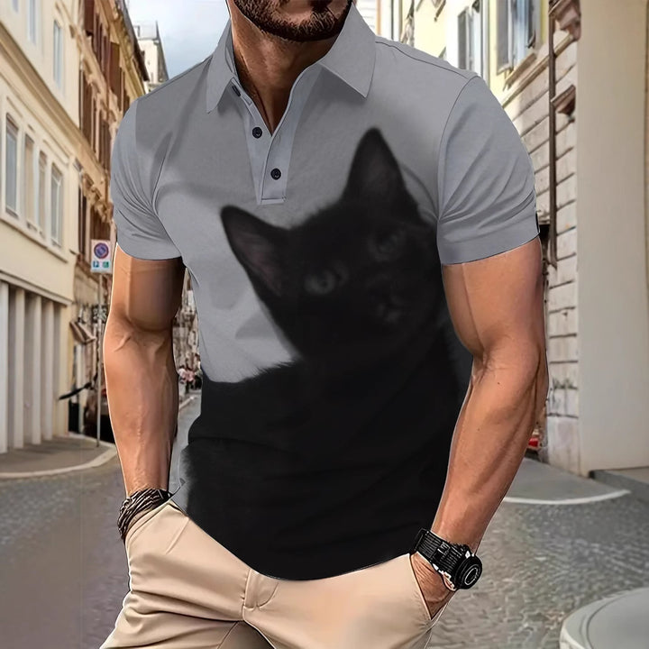 Herre Poloshirt med kreativ kattemotiv og høj kvalitet bomuldsblanding Stilla