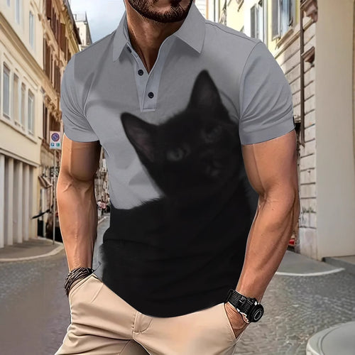 Herre Poloshirt med kreativ kattemotiv og høj kvalitet bomuldsblanding Stilla