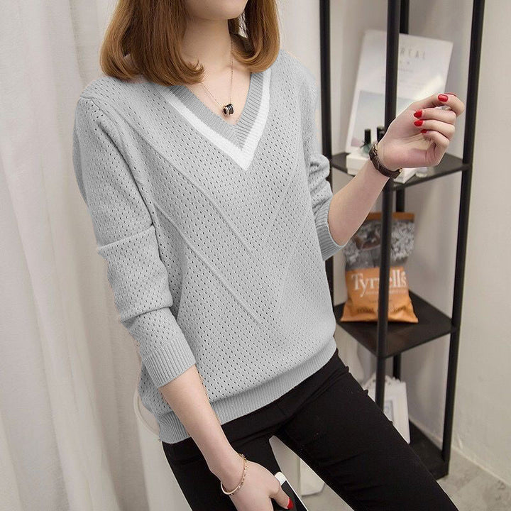 Kvinder casual V-hals sweater med tekstureret mønster Stilla