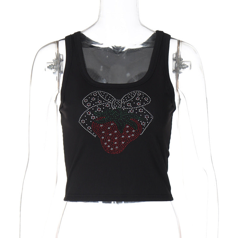 Dame Crop-Top med funklende jordbær-design og ærmeløs snit Stilla