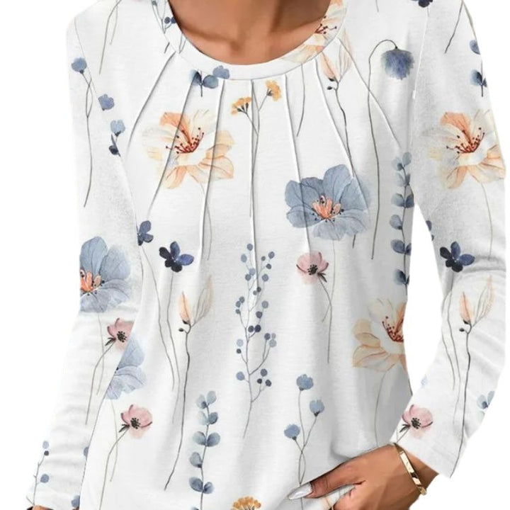 Dame blomsterprint langærmet skjorte med folder Stilla