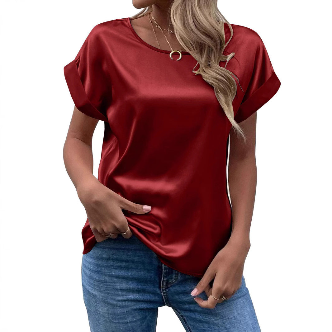 Dame satin-bluse med afslappet snit og dekorative ærmeudskæringer Stilla