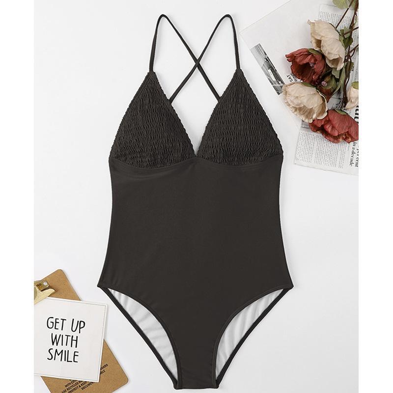 Dame badedragt med rynker og dyb V-udskæring Stilla
