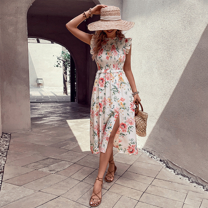 Dame Floral Print Split Maxi Kjole Stilla