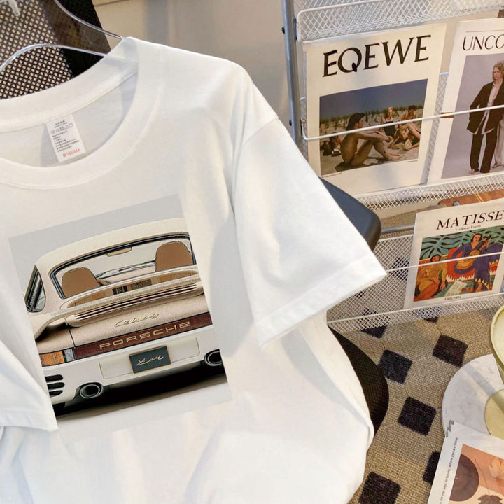Dame T-shirt med stilfuldt Porsche-ryg-design Stilla
