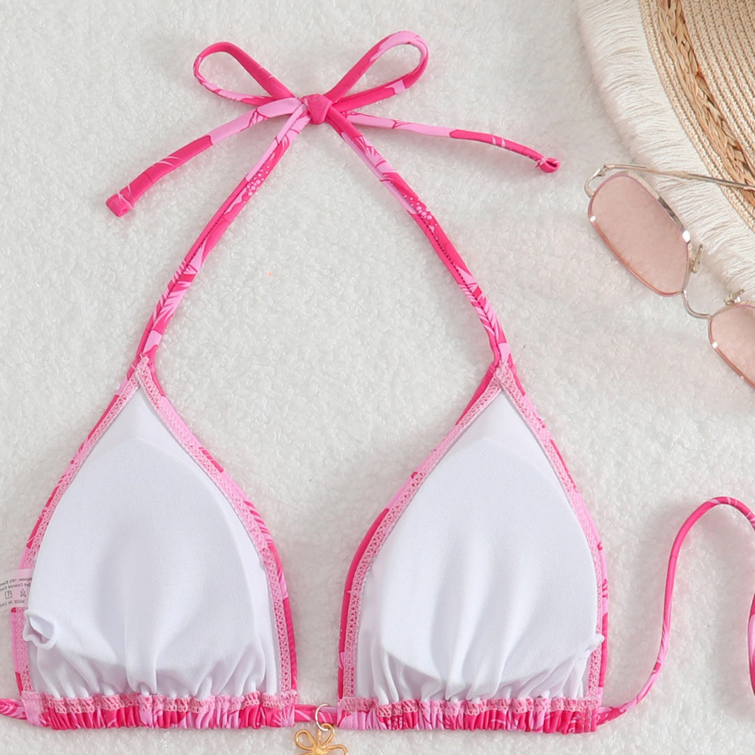 Dame Bikini-sæt med blomsterdesign og justerbare bindebånd Skovae