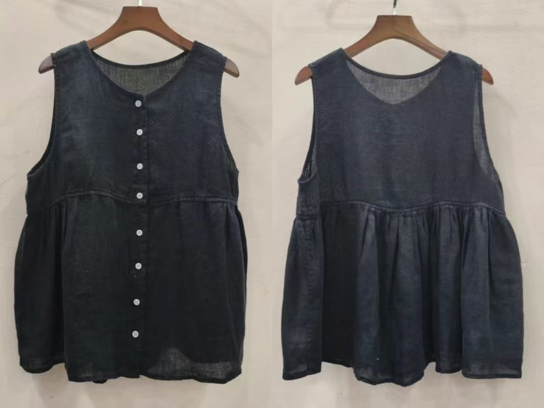 Femme Knap-Ned A-Linje Bluse med plisserede detaljer Stilla