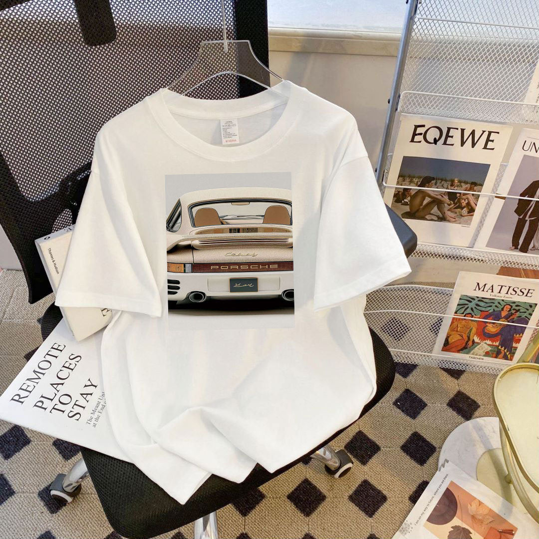 Dame T-shirt med stilfuldt Porsche-ryg-design Stilla