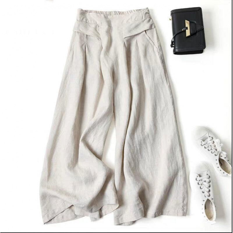 Dame Bred Sommerbukser med høj talje og folder Stilla