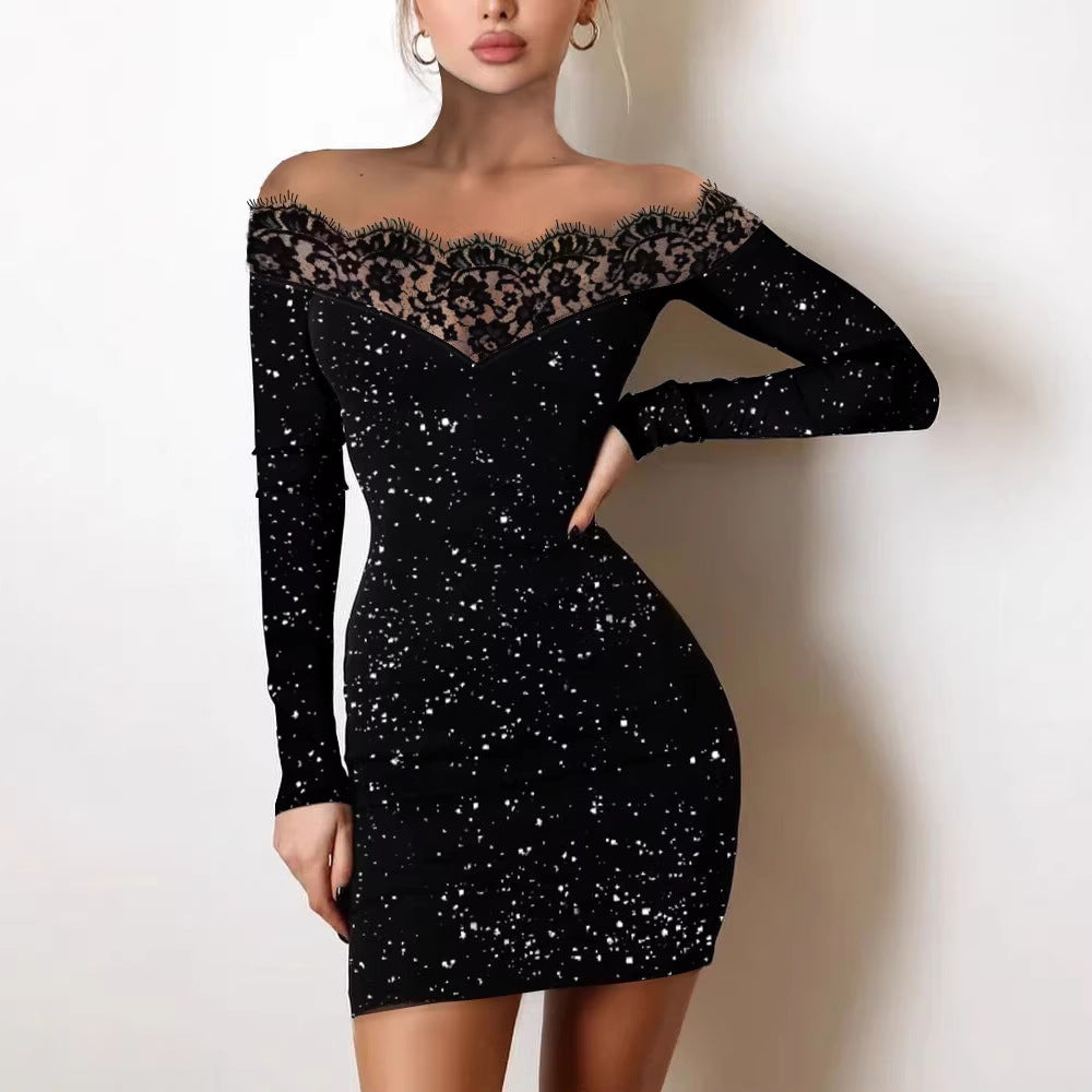 Damer Offshoulder kjole med spidsbesætning Skovae