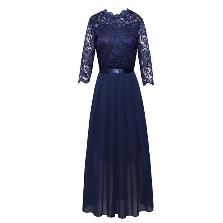Dame Spids Overlay Maxi-Kjole med Plisseret Nederdel Stilla