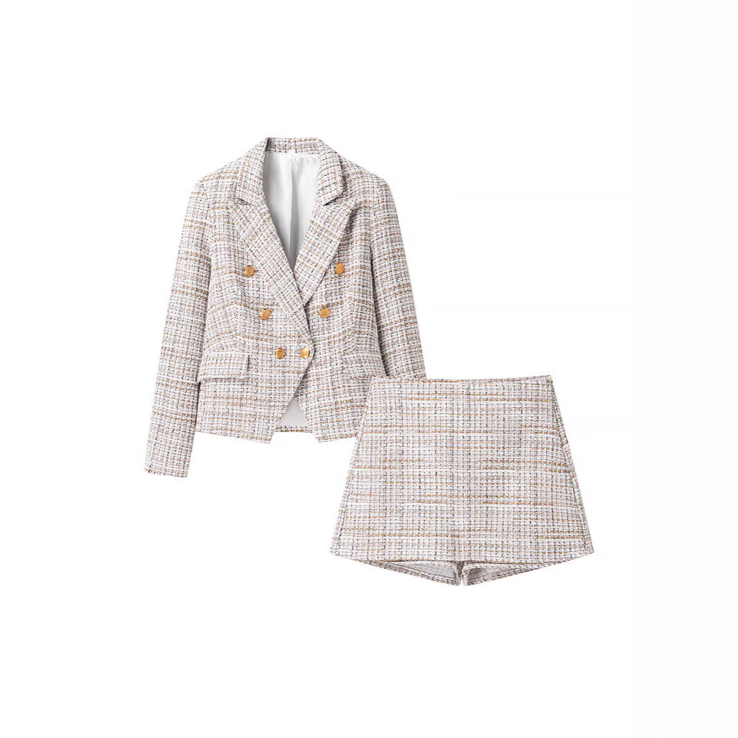 Dame Tweed Blazer-sæt med dobbelt knaplukning og elegant pasform Stilla