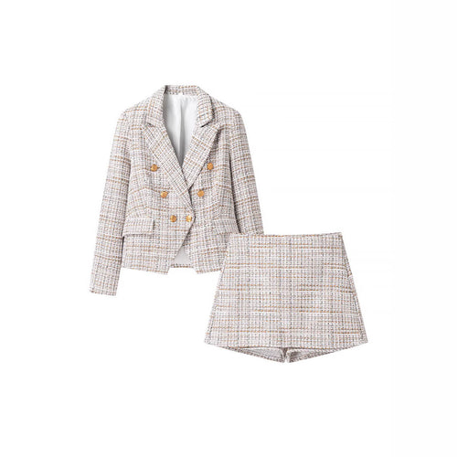 Dame Tweed Blazer-sæt med dobbelt knaplukning og elegant pasform Stilla