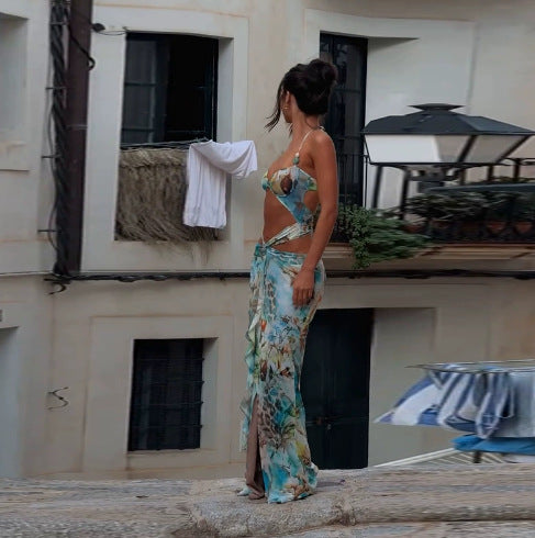 Femme Cutout Halter Maxi Kjole med blomstertryk Stilla