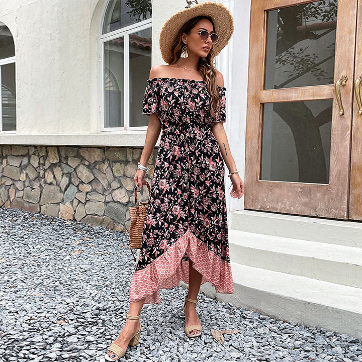 Kvinders Off-Shoulder Maxi Kjole med Blomster Mønster og Høj Split Stilla