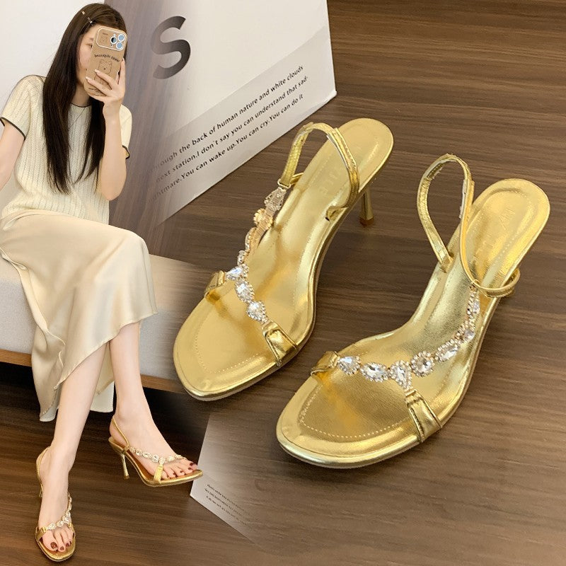 Femme Elegant Rhinstein-belagt Slingback-hæle Stilla
