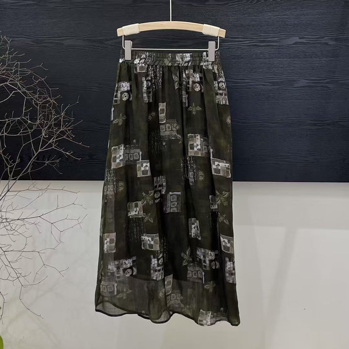 Dame Floral Print Maxi Nederdel med elastisk liv Stilla
