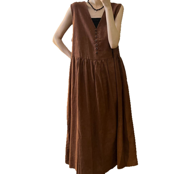 Dame Flydende Button-Down Maxi Kjole med Plisseret Nederdel Stilla