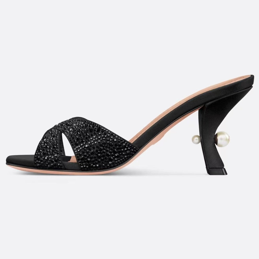 Femme Strass-besatte Åben-Tå High-Heel Mules Stilla
