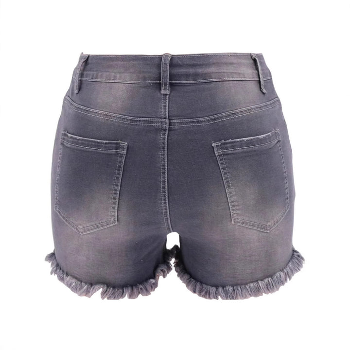 Dame Revne Denim Shorts med frynset kant og høj talje Stilla