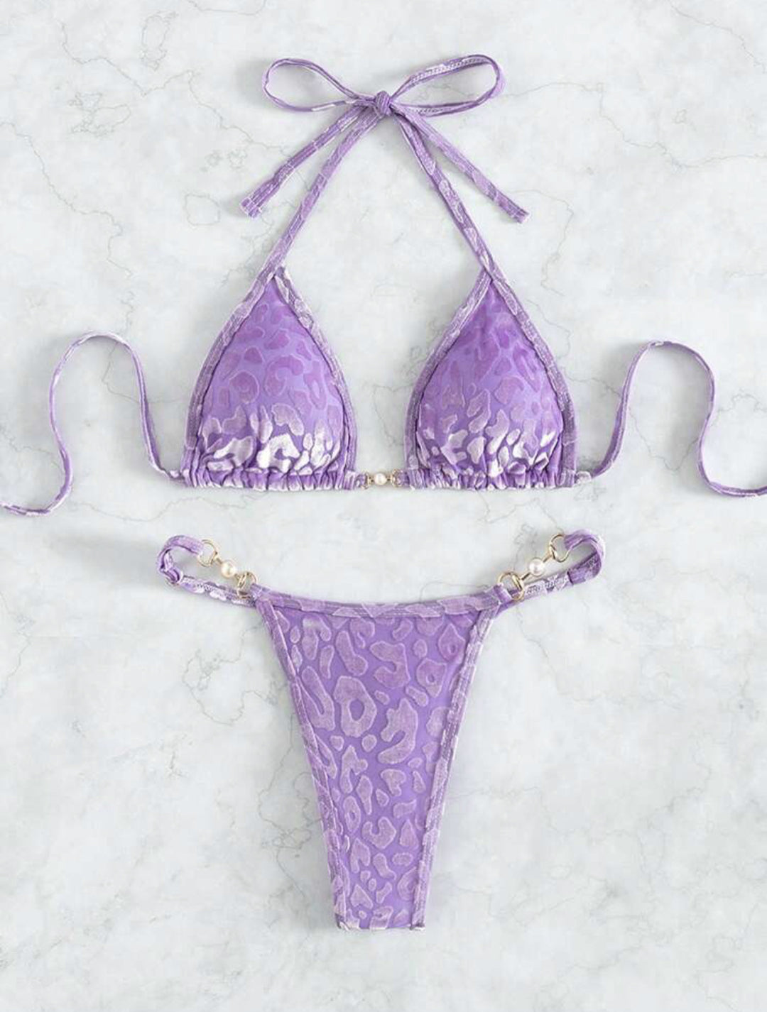Dame Triangel-Bikini-Sæt med luksuriøs glans og elegant leoprint Stilla