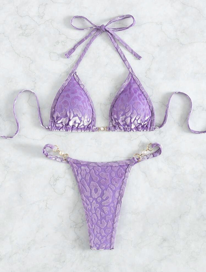 Dame Triangel-Bikini-Sæt med luksuriøs glans og elegant leoprint Stilla