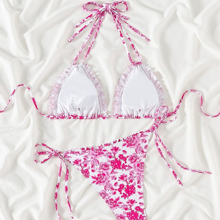 Femme Rynkede Floral Triangel Bikini Sæt Stilla