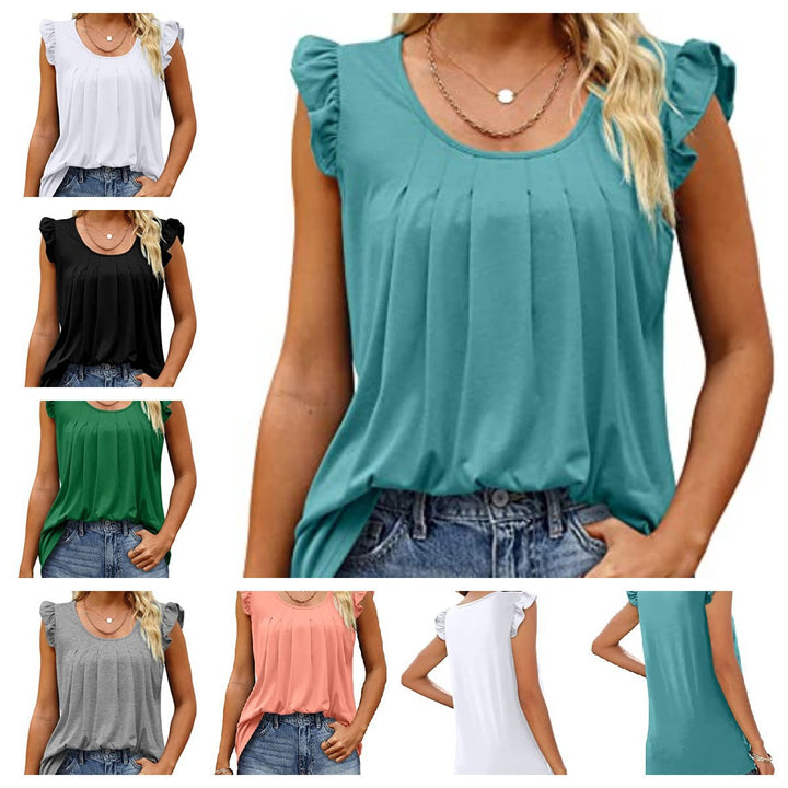 Dame luftigt bluse shirt med elegant flæse design Skovae