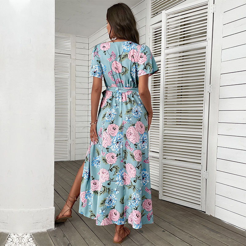 Dame Floral Vakuum-Maxi-Kjole med høj slit Stilla