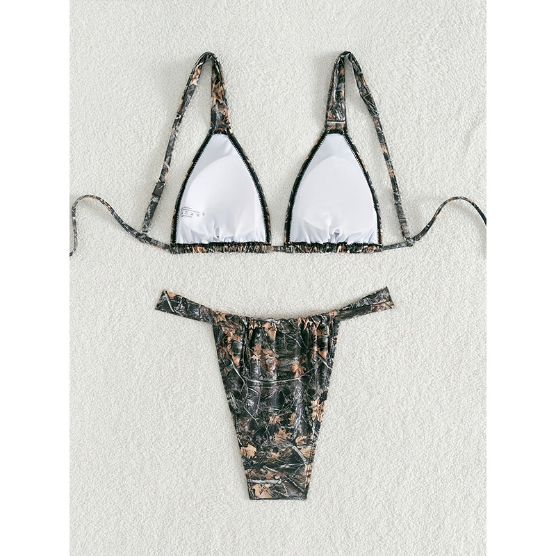 Dame Triangel-Bikini med elegant camouflagemønster og justerbare stropper Stilla