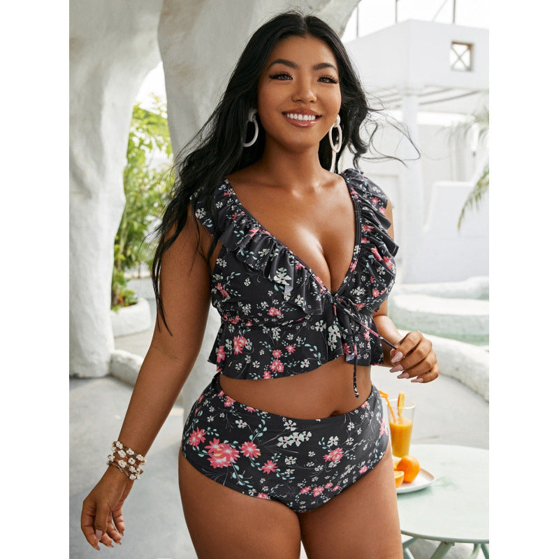 Dame Bikini-sæt med flæse-design og justerbar top Skovae