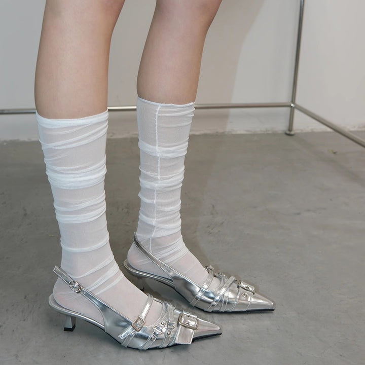 Dame Elegant Spids Tå Slingback Højhælede Sko med dekorativt Spænde-Detail Stilla