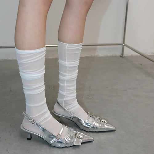 Dame Elegant Spids Tå Slingback Højhælede Sko med dekorativt Spænde-Detail Stilla