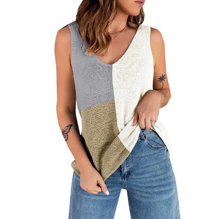 Kvinder Farveblok Strik Tanktop Stilla