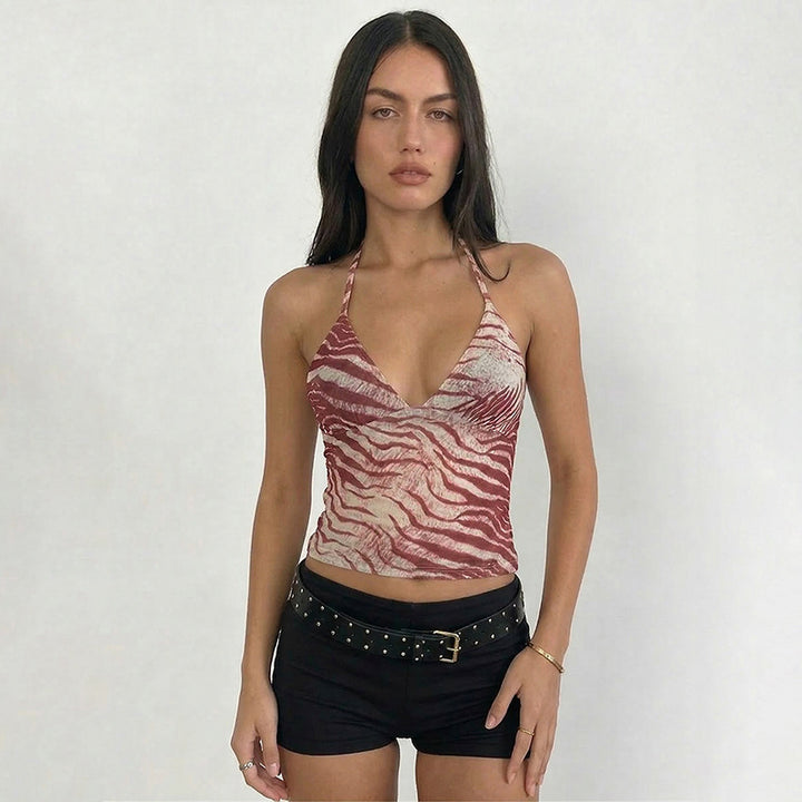 Damen Halter-Top mit exotischem Tiermuster und figurbetontem Schnitt Skovae