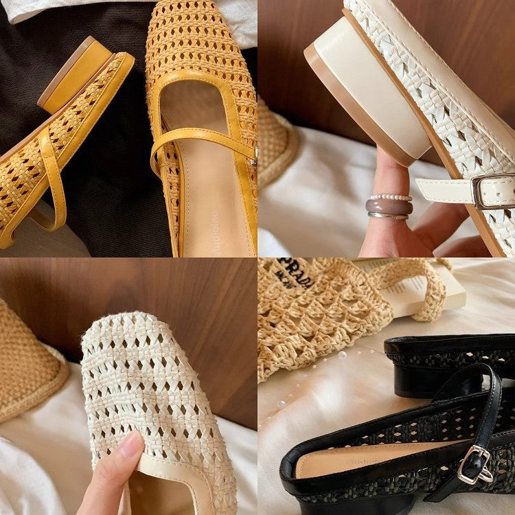 Dame Woven Mary Jane Clogs med justerbar rem Stilla