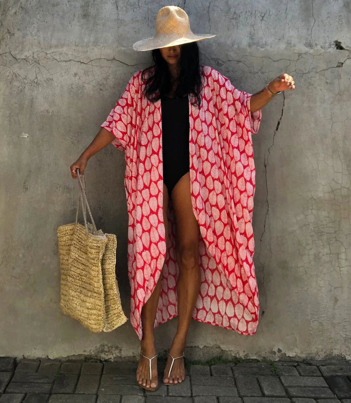 Damer Strandkimono med afslappet snit og blomster mønster detaljer Stilla